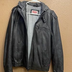 Black Leather Hooded Jacket